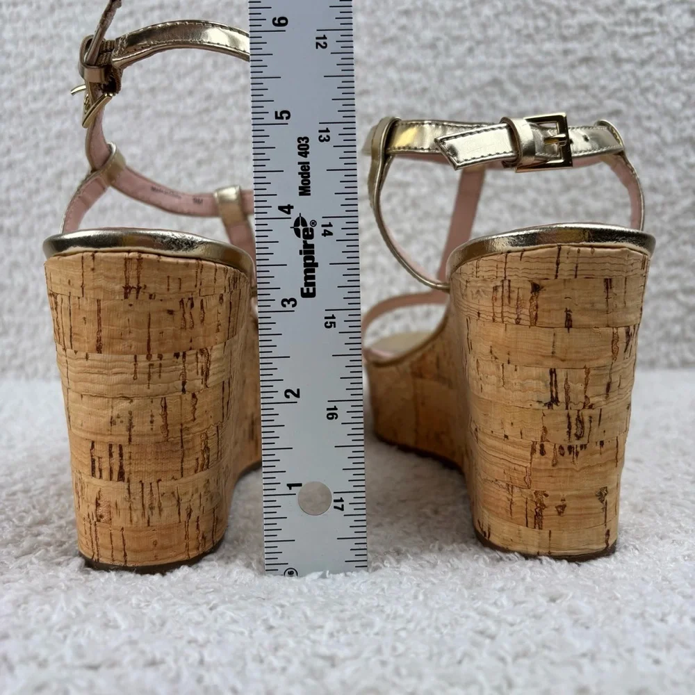 Kate Spade Sandal Womens 9M Gold Tallin Strappy Open Toe Espadrille Platform Wed